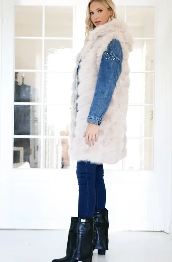 MIXED BRANDS - Longer Vest Fake Fur F40814 - Beige New