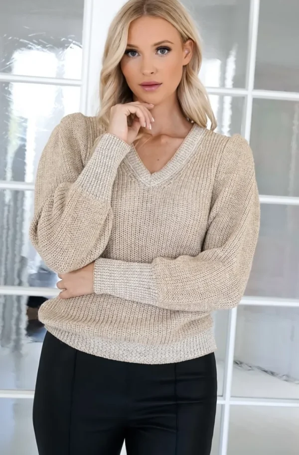 MIXED BRANDS - Lurex Balloon sleeve sweater - Ecru Fashion