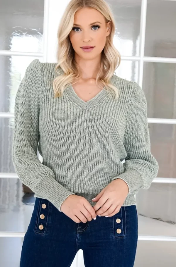 MIXED BRANDS - Lurex Balloon sleeve sweater - Green Bottle Hot