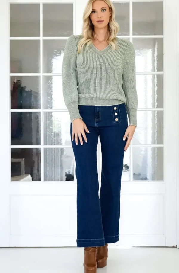 MIXED BRANDS - Lurex Balloon sleeve sweater - Green Bottle Hot