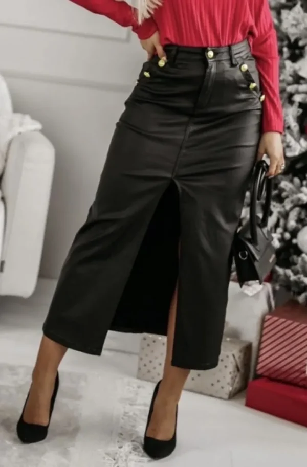 MIXED BRANDS - Maxi skirt with buttons A121 - Black Outlet