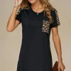 MIXED BRANDS - Mini Dress With Leopard Garnish And Pocket Detail PBO11254 - Black Online