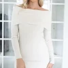 MIXED BRANDS - Offshoulder knitted dress 9014 - Beige Fashion