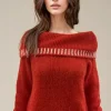 MIXED BRANDS - Offshoulder sweater 3004 - Red Discount
