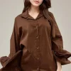 MIXED BRANDS - Oversize cotton shirt with ruffled sleeve 9394 - Choco Best