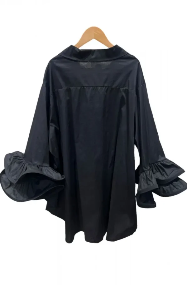 MIXED BRANDS - Oversize cotton shirt with ruffled sleeve 9394 - Black Outlet