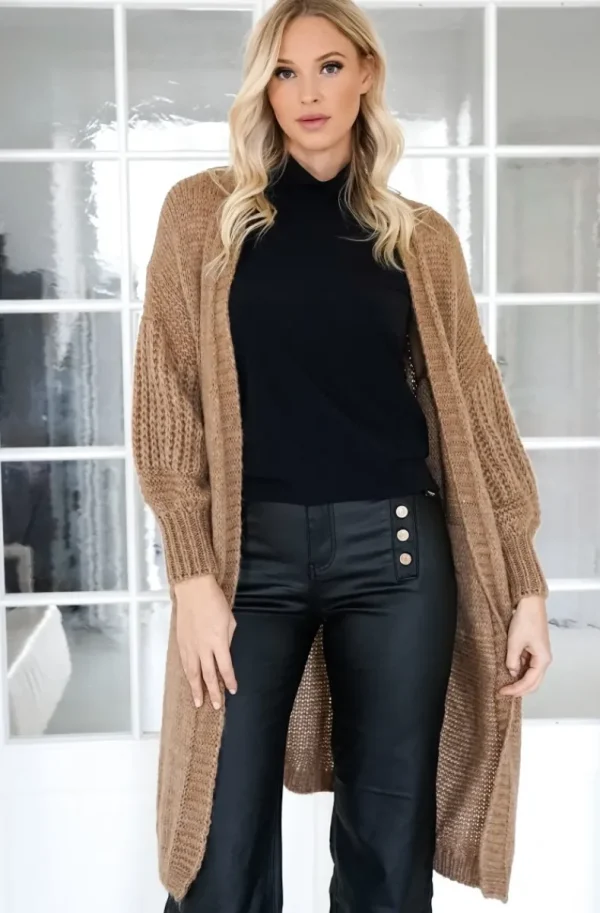 MIXED BRANDS - Oversized knit cardigan with pockets 1158 - Camel Clearance