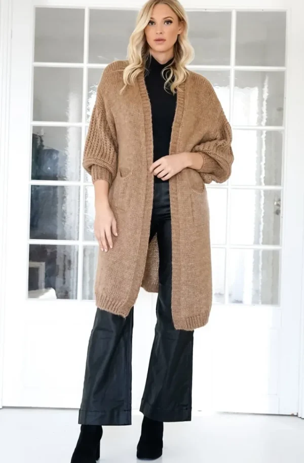 MIXED BRANDS - Oversized knit cardigan with pockets 1158 - Camel Clearance
