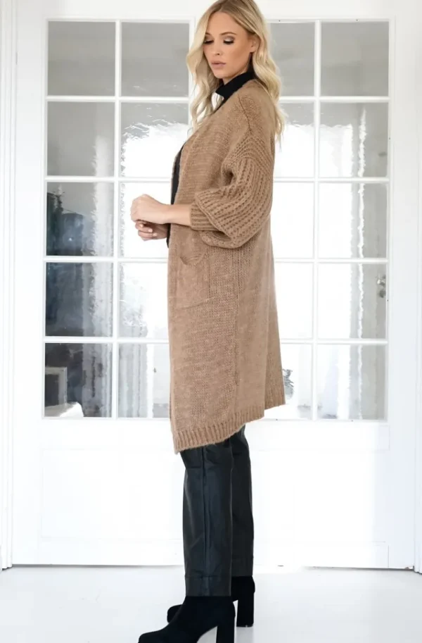 MIXED BRANDS - Oversized knit cardigan with pockets 1158 - Camel Clearance
