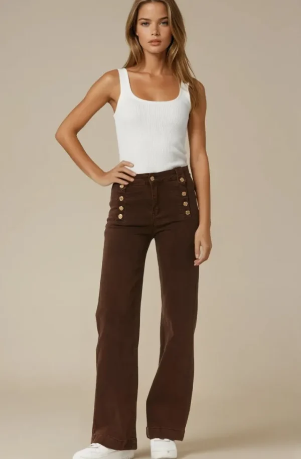 MIXED BRANDS - Pant cotton with buttons 8053 - Choco Best