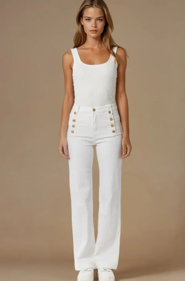 MIXED BRANDS - Pant cotton with buttons 8053 - Panna Online
