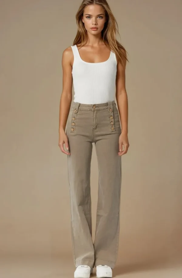 MIXED BRANDS - Pant cotton with buttons 8053 - Beige Clearance