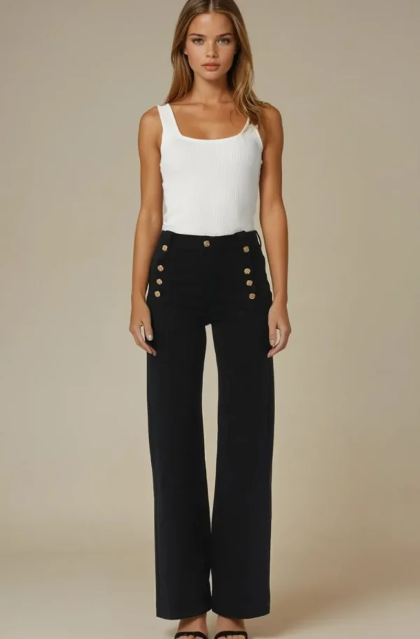MIXED BRANDS - Pant cotton with buttons 8053 - Black Online