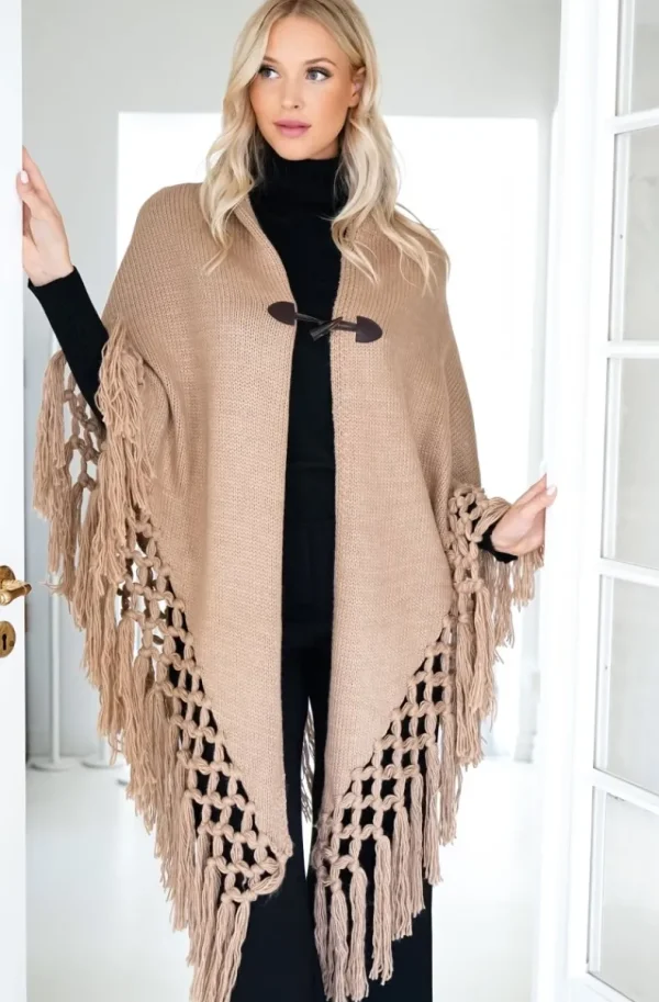 MIXED BRANDS - Poncho with fringes - Camel Online