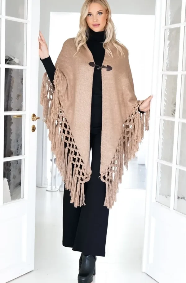 MIXED BRANDS - Poncho with fringes - Camel Online