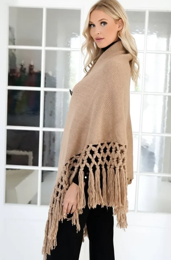 MIXED BRANDS - Poncho with fringes - Camel Online
