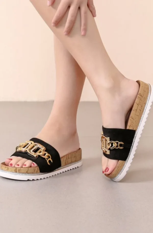 MIXED BRANDS - Sandal with buckle with stones 2332 - Black New