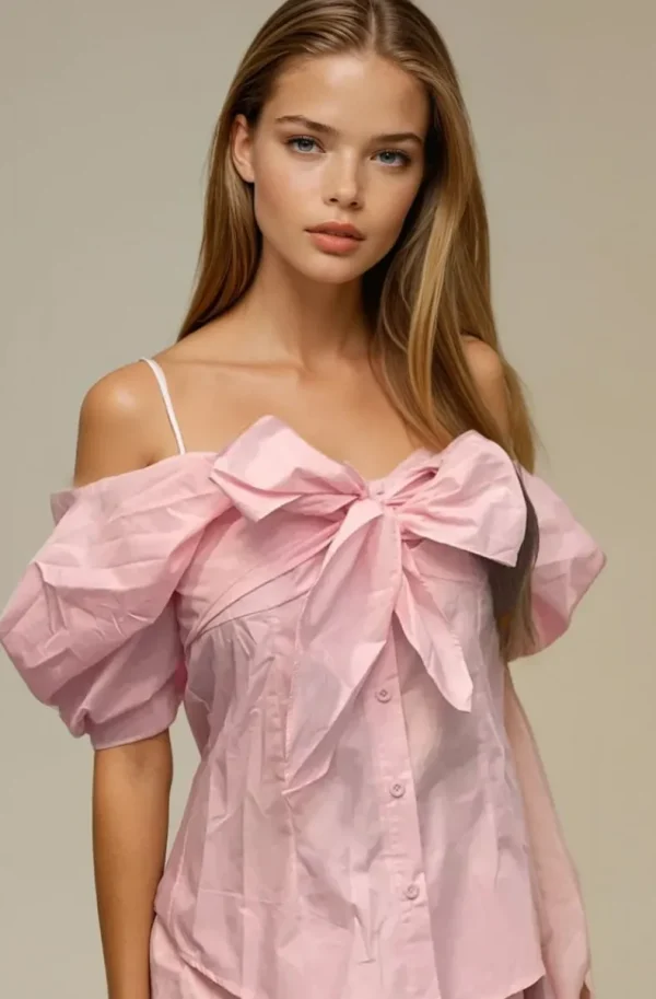 MIXED BRANDS - Shirt with Bow 34633 - Pink Clearance