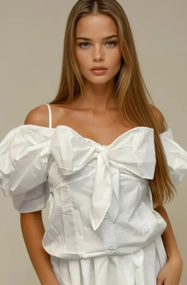 MIXED BRANDS - Shirt with Bow 34633 - White Discount