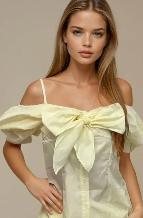 MIXED BRANDS - Shirt with Bow 34633 - Yellow New