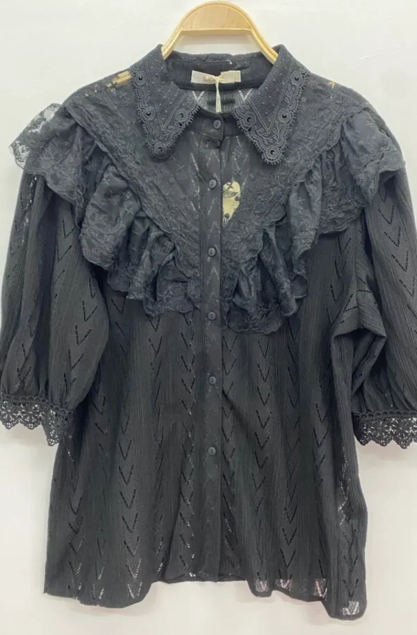 MIXED BRANDS - Short sleeve blouse with lace 9631-3310 - Black Fashion