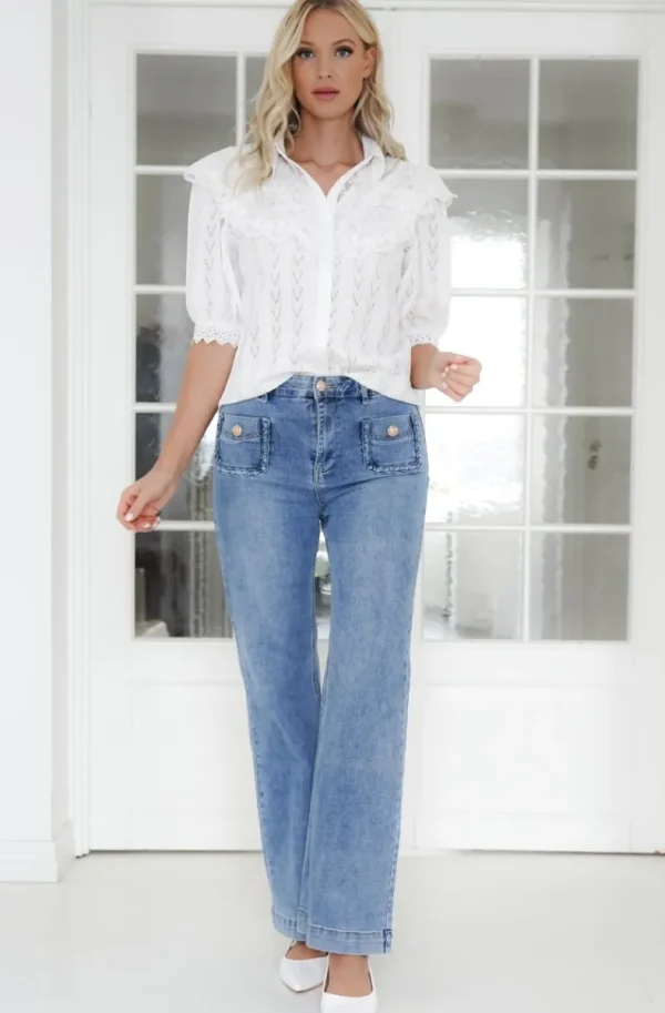MIXED BRANDS - Short sleeve blouse with lace 9631-3310 - White Online