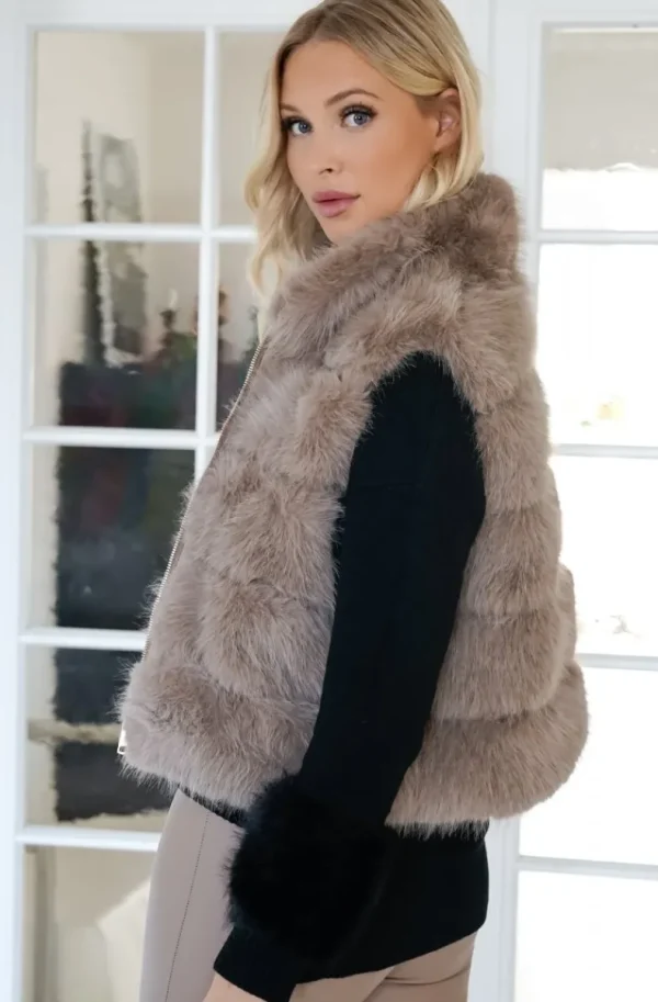 MIXED BRANDS - Short Vest Faux Fur 40789 - Taupe Sale