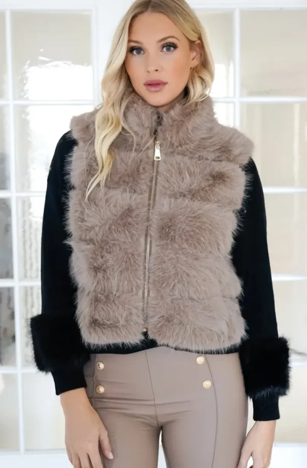 MIXED BRANDS - Short Vest Faux Fur 40789 - Taupe Sale