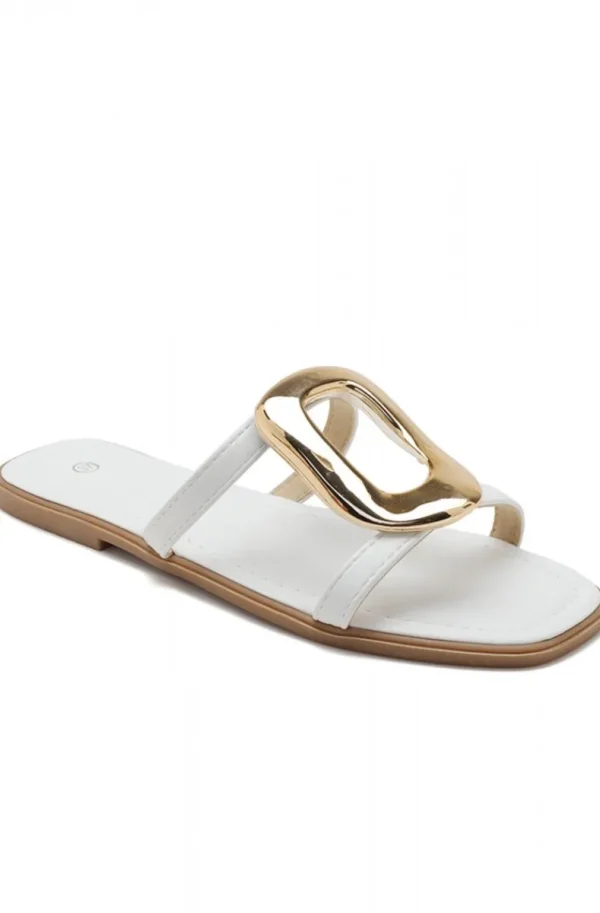 MIXED BRANDS - Sliders with buckle SS-283 - White Fashion