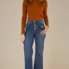 MIXED BRANDS - Stretch wide flare jeans with buttons 2949 - Denim Blue Discount