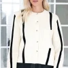 NORR - Stilla Blocking knit Cardigan - offwhite with black details Discount