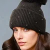 PLAIN VANILLA - Beanie with rhinestones and pom pom - Black Fashion