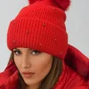 PLAIN VANILLA - Beanie with rhinestones and pom pom - Red Discount