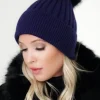 PLAIN VANILLA - Beanie with faux fur pompom - Navy Outlet