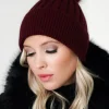 PLAIN VANILLA - Beanie with faux fur pompom - Bordeaux Online