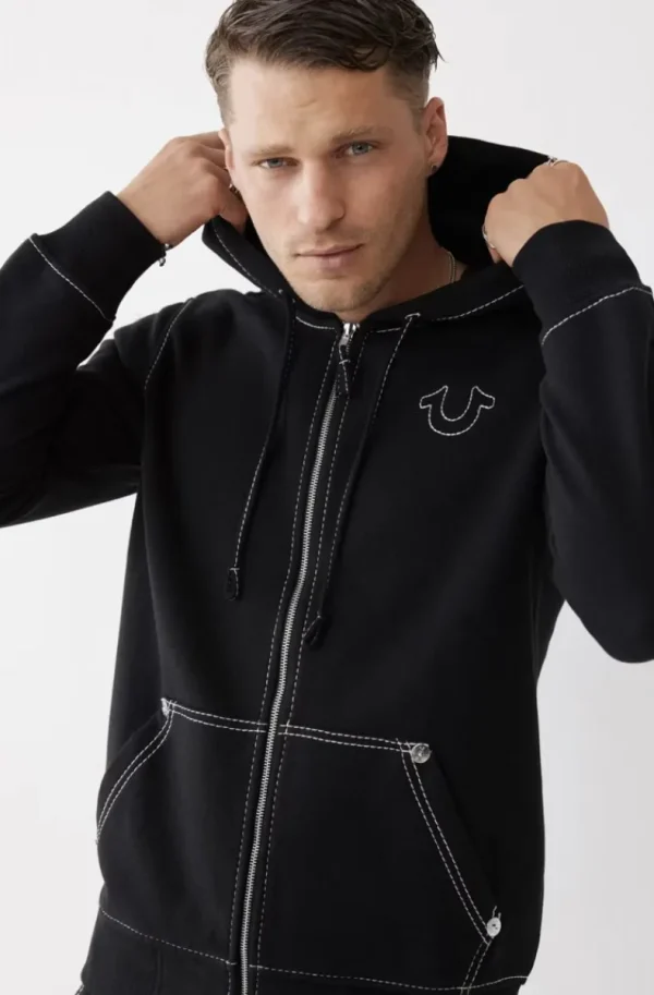 TRUE RELIGION - Big T Zip Hoodie - Black Sale