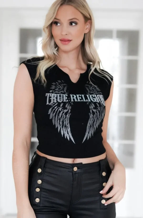 TRUE RELIGION - Crystal Wing HS Crew Tee - Jet Black Hot