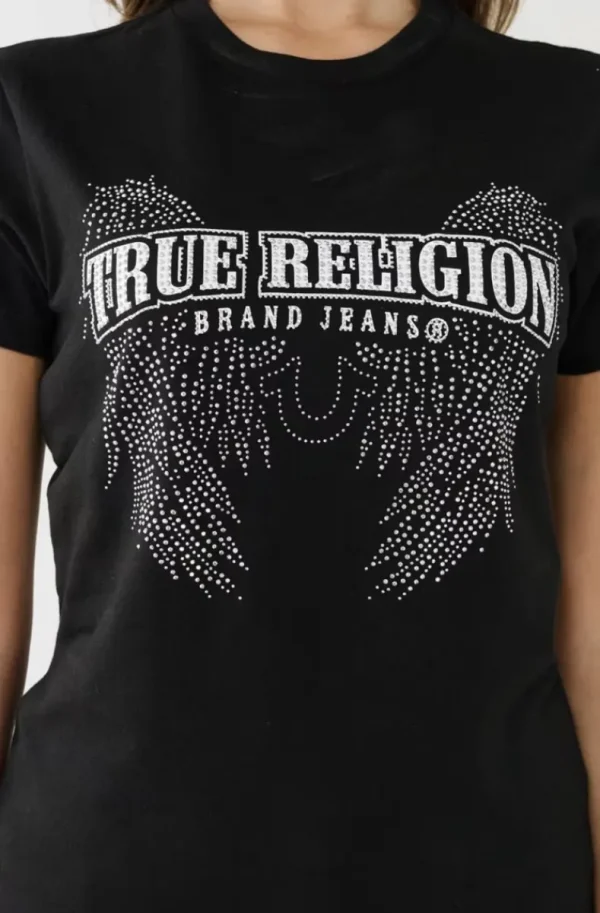 TRUE RELIGION - Crystal Wing Crew Tee - Black Fashion