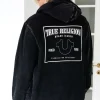 TRUE RELIGION - Washed Big T Boyfriend Zip Hoodie - Jet Black Clearance
