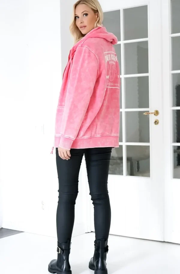 TRUE RELIGION - Washed Big T Boyfriend Zip Hoodie - Hot Pink Discount